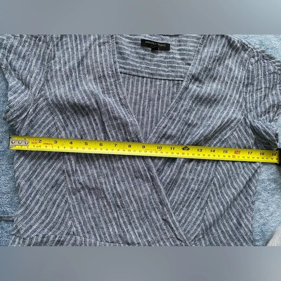 BANANA Republic Linen Striped Blue and White Short Sleeve Midi Wrap Dress Size 2 - Picture 12 of 15